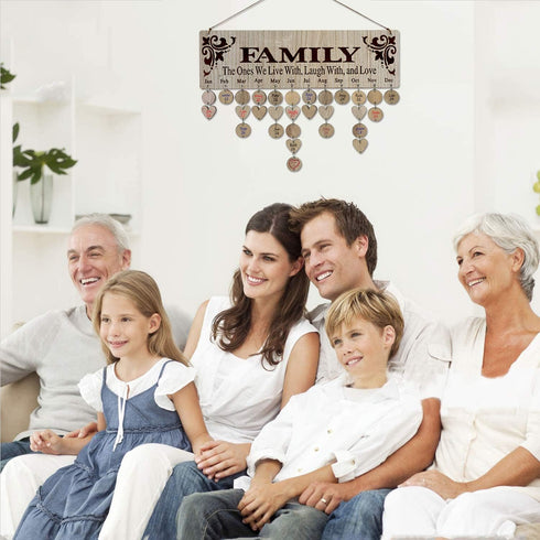 Family Birthday Wall Wooden Hanging Calendar